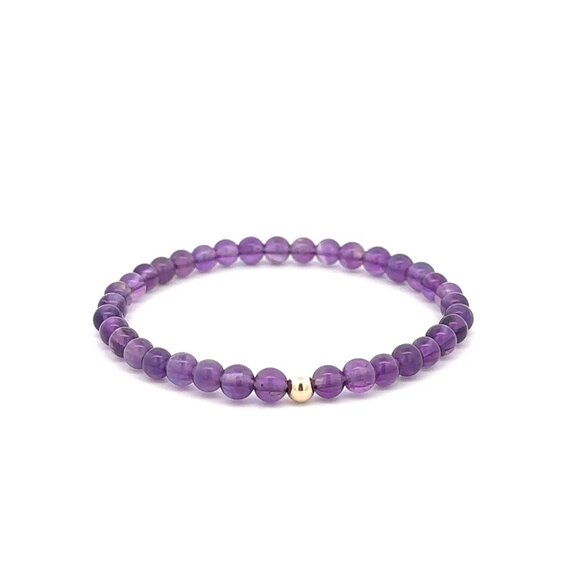 Natural Amethyst Gemstone Stretch Bracelet with 14K Gold Polished Accent Bead - Picture 1 of 6